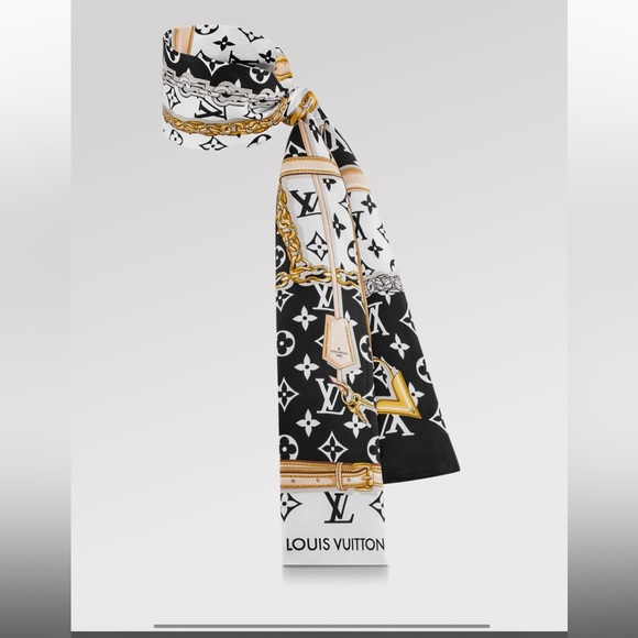 Louis Vuitton Black White Monogram Silk Bandeau Twilly Scarf NEW Box HOST PICK 💖 - Picture 3 of 8